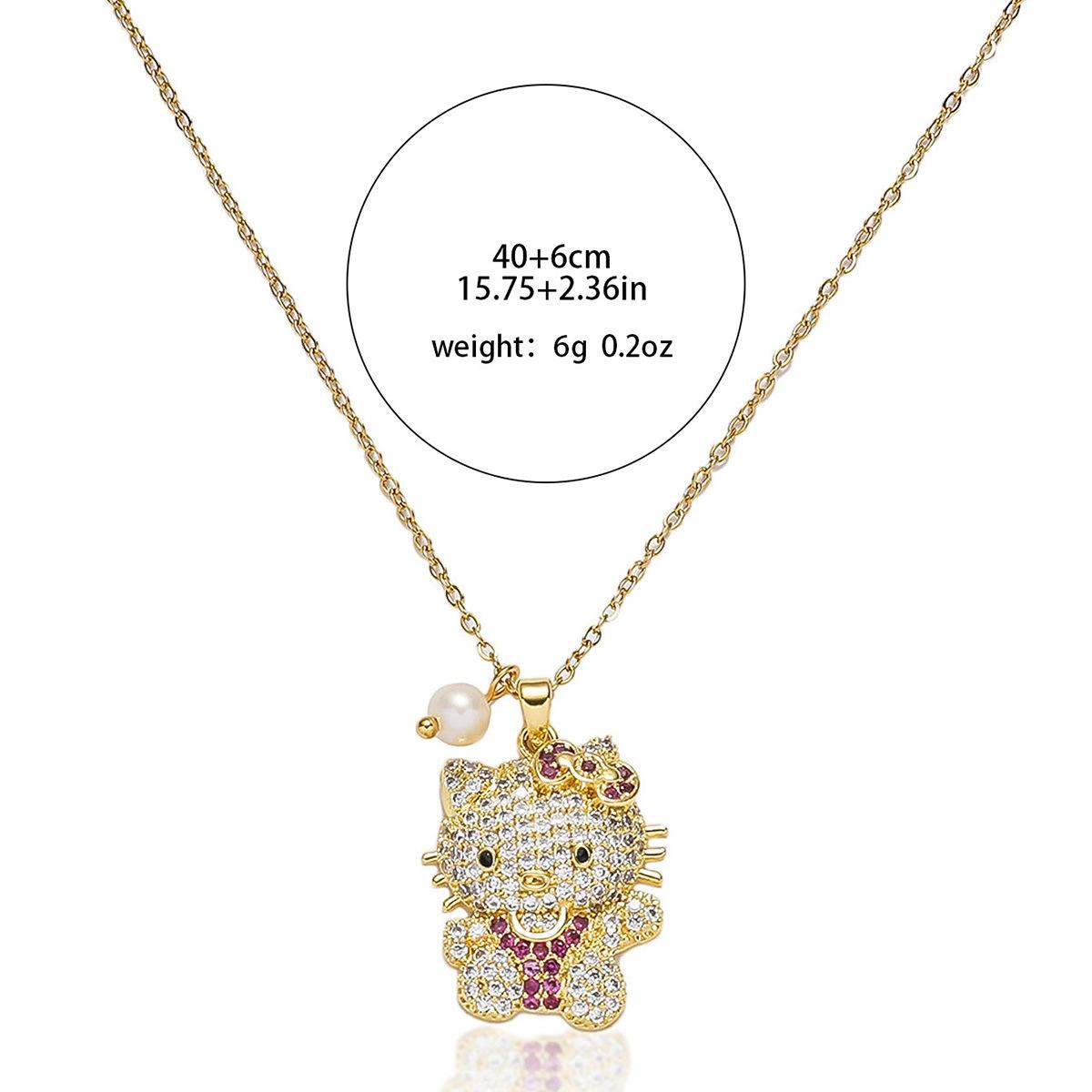 2PCS Kitty Necklaces, Women's Cartoon Freshwater Pearl Micro-Inlaid Colorful Cute Trendy Cool Bow Cat Necklace