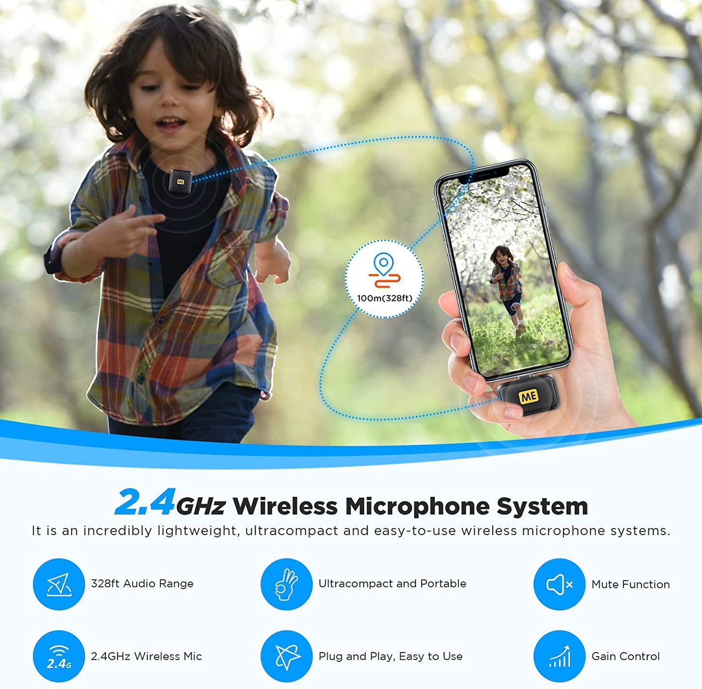ME MIC-L1-D 2.4GHz Wireless Lavalier Microphones for iPhone iPad Phone Omnidirectional External Mini Lapel Lightning iPhone Microphone Clip-On Mic for Video Recording Podcast YouTube Live Streaming