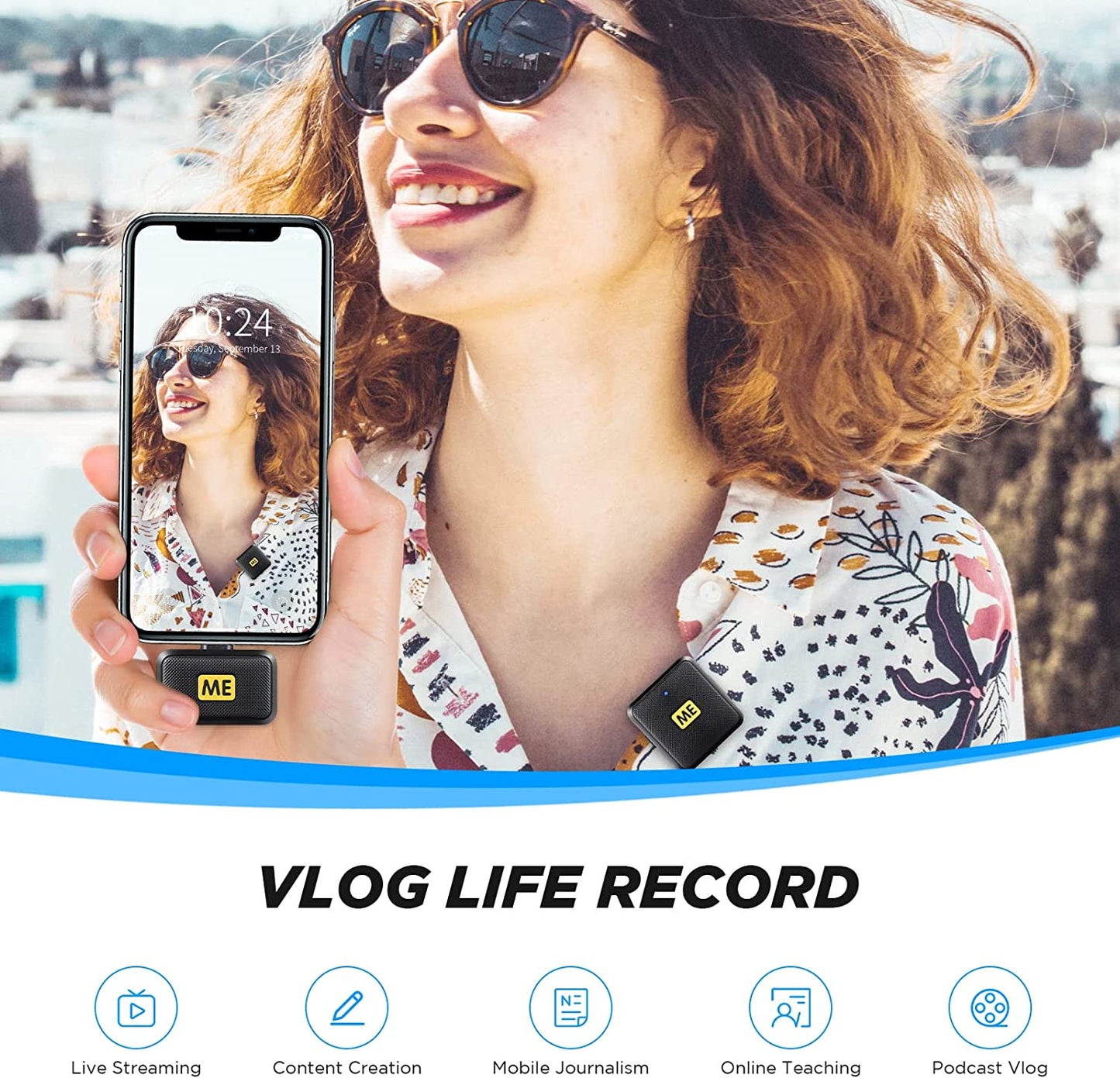 ME MIC-L1-D 2.4GHz Wireless Lavalier Microphones for iPhone iPad Phone Omnidirectional External Mini Lapel Lightning iPhone Microphone Clip-On Mic for Video Recording Podcast YouTube Live Streaming