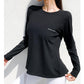 Spring Loose Round Neck Long-Sleeve Sports Shirt Women&#39;s Sweat-Absorbent Quick-Drying Knitted Running Fitness Top Casual t-Shirt