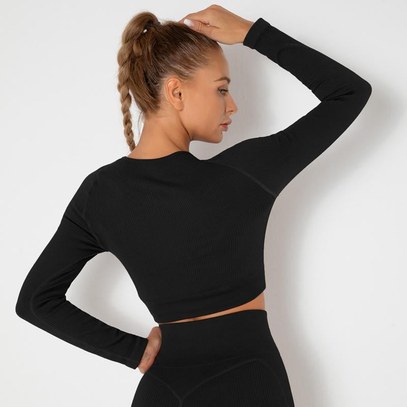 Women Shirts Seamless Quick Dry Gym Tights Shirts Long Sleeve Crop Tops Sports Fitness Wear Power Stretch Compress Gym Sportswea