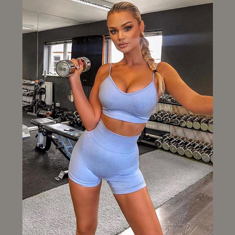 Women Sexy Seamless Shorts Sports Bra Fitness Suit Gathering Gym Bra Quick-drying Breathable Sports Shorts Women's Short Set