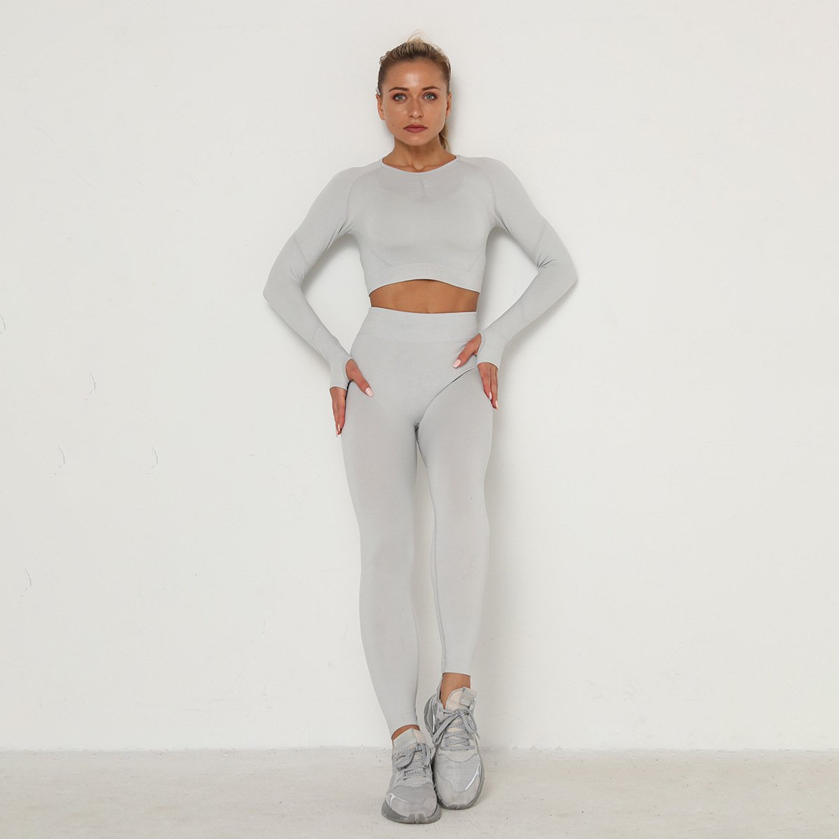 Women Seamless Gym set Fitness Sports Suits GYM Cloth Long Sleeve Shirts High Waist Running Sexy Booty Leggings Workout Pants