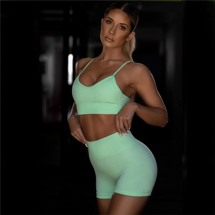 Women Sexy Seamless Shorts   Sports Bra Fitness Suit Gathering Gym Bra Quick-drying Breathable Sports Shorts Women&#39;s Short Set