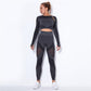 Women Sport Suit 2 Piece Fitness Tracksuit Set Gym Workout Clothes Long Sleeve Crop Top   High Waist Running Legging Fitness Set