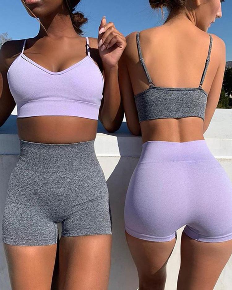Women Sexy Seamless Shorts Sports Bra Fitness Suit Gathering Gym Bra Quick-drying Breathable Sports Shorts Women's Short Set