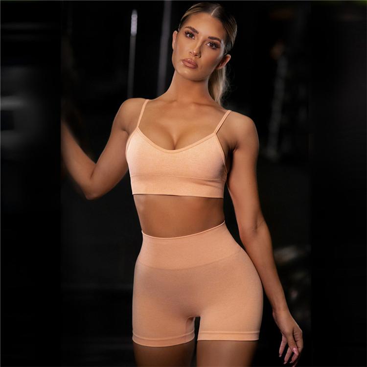 Women Sexy Seamless Shorts Sports Bra Fitness Suit Gathering Gym Bra Quick-drying Breathable Sports Shorts Women's Short Set