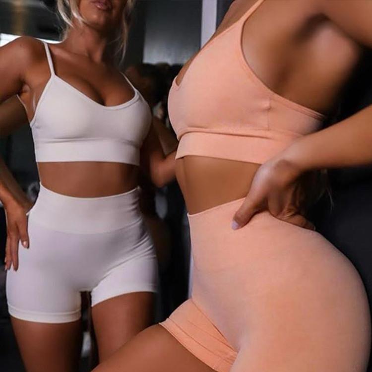 Women Sexy Seamless Shorts Sports Bra Fitness Suit Gathering Gym Bra Quick-drying Breathable Sports Shorts Women's Short Set
