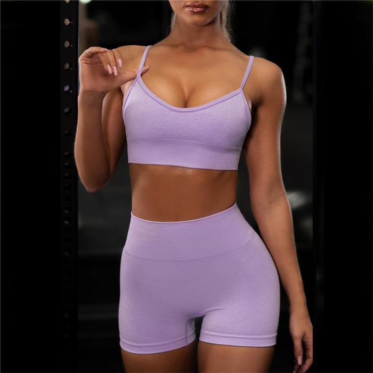 Women Sexy Seamless Shorts Sports Bra Fitness Suit Gathering Gym Bra Quick-drying Breathable Sports Shorts Women's Short Set