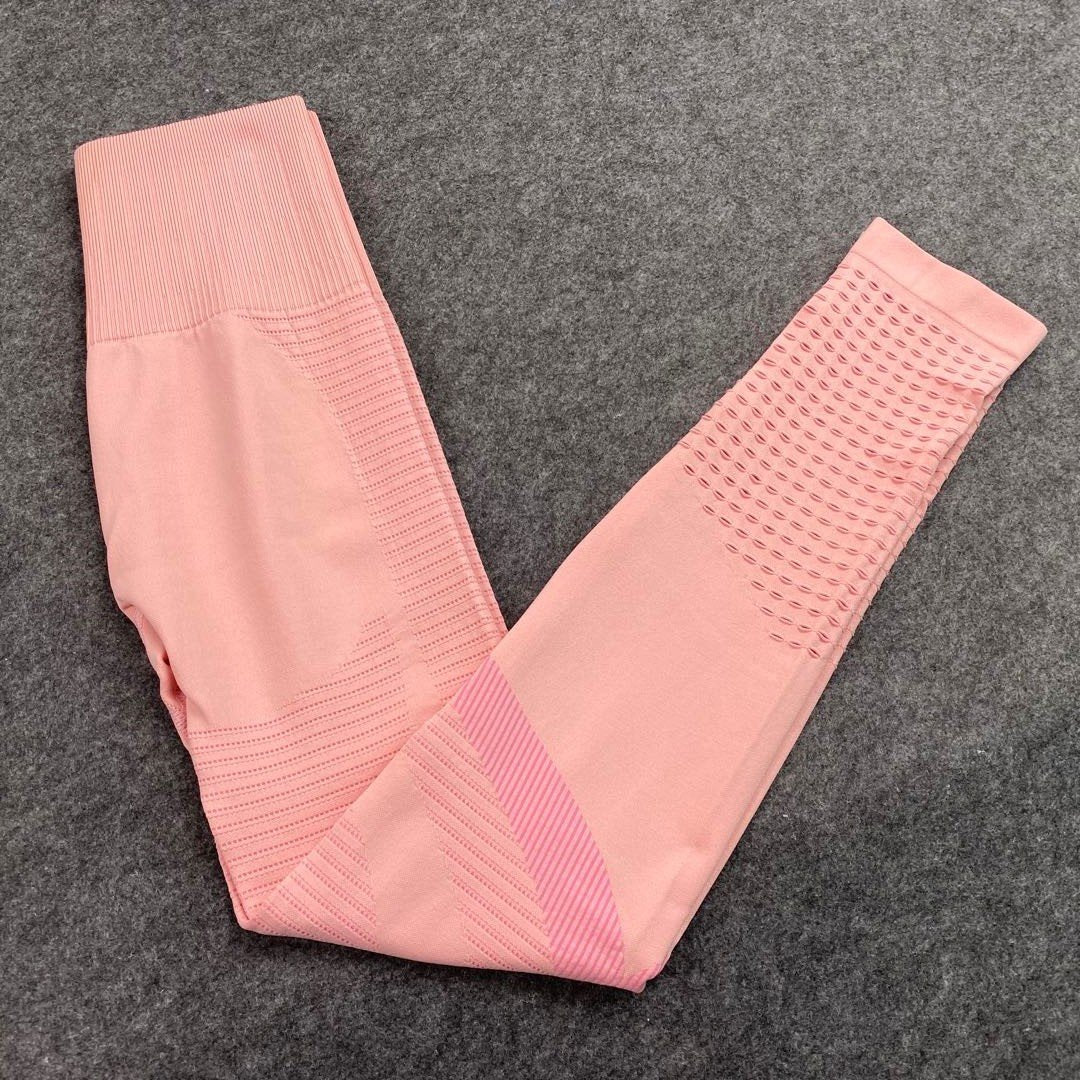 Pink Women Two Pcs Seamless Gym Set Hollow Out Sports Bra High Waist Leggings 2Pcs Suit Newest Styles Women Workout Cloth