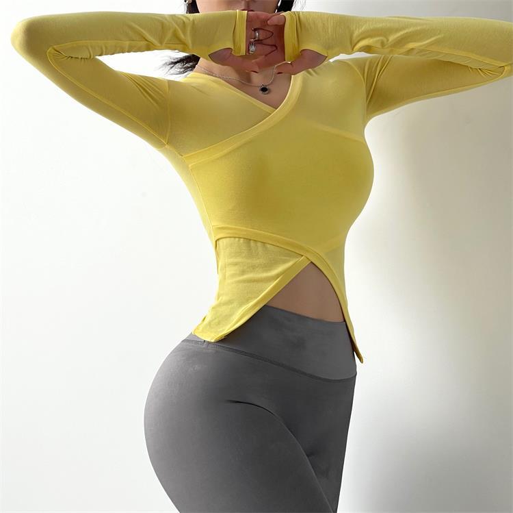 New Workout Tops For Women Sports Shirt Women Long Sleeve Gym T-Shirt Deep V-neck Anti-sweat Running Quick Dry Top Tees