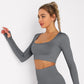 Solid Seamless Gym Shirts for Women Vital Seamless Long Sleeve Crop Top Thumb Hole Fitted Gym Top Shirts Workout Running clothes