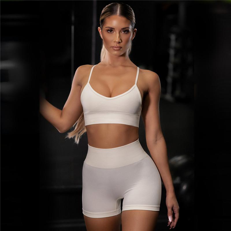 Women Sexy Seamless Shorts Sports Bra Fitness Suit Gathering Gym Bra Quick-drying Breathable Sports Shorts Women's Short Set