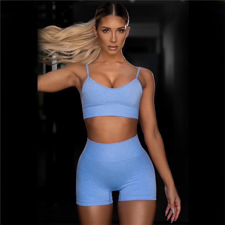 Women Sexy Seamless Shorts Sports Bra Fitness Suit Gathering Gym Bra Quick-drying Breathable Sports Shorts Women's Short Set