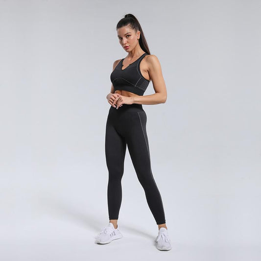 Elastic Fabric Gyms Set Women Sportswear No Front Seam Fitness Suits Sports Outfit Fitness Set Workout Clothes For Woman