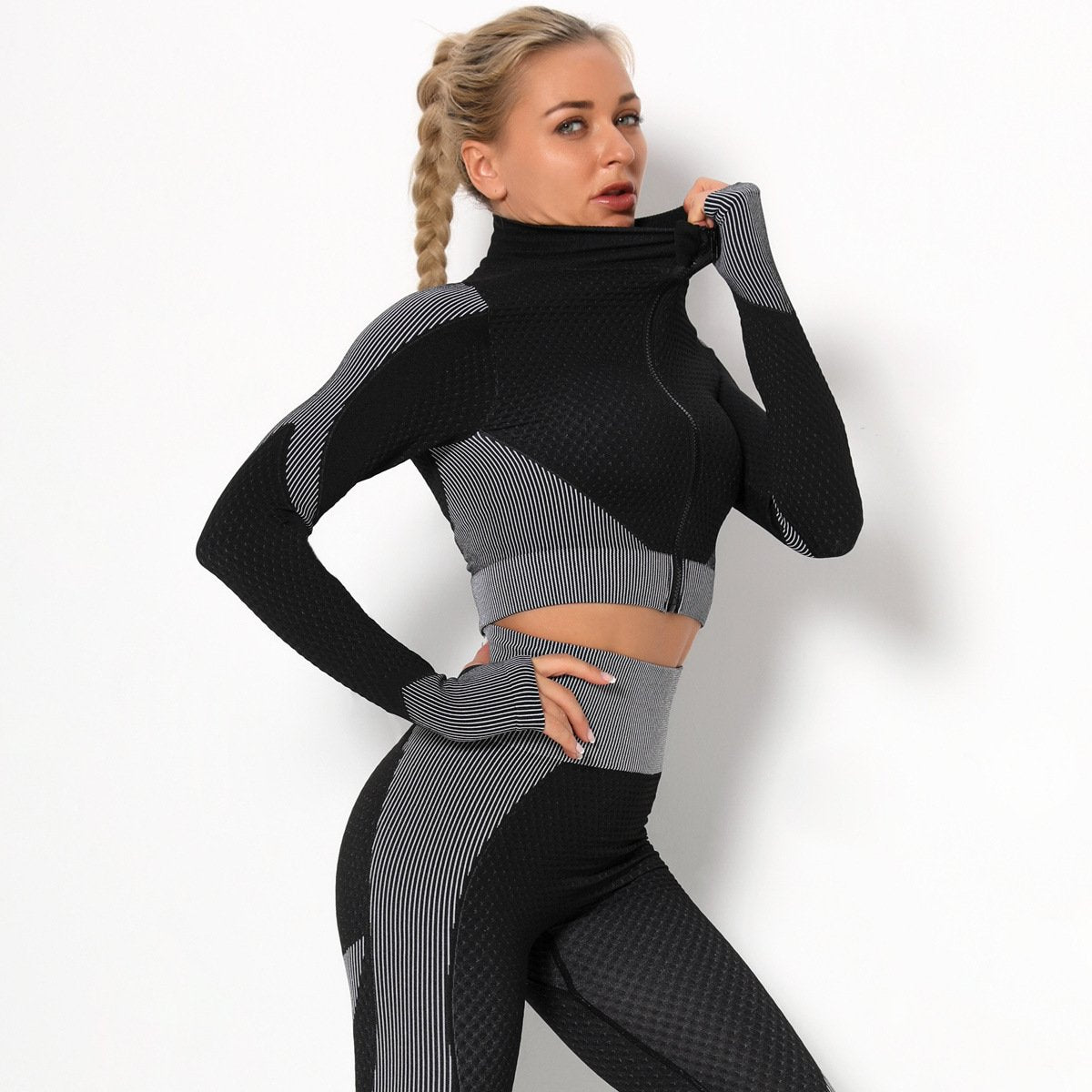 Women Autumn winter Gym Jacket Seamless Knitted Running Workout Sports Shirt Zipper Cardigan Long Sleeve Women&#39;s Fitness Wear