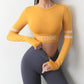 Seamless Long Sleeves Women&#39;s Round Neck Skinny Shirt Gym Workout Running Crop Shirts Female Thumb Breathable Sport T-Shirts