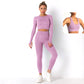 2/3/PCS Seamless Women Fitness Set Workout Sportswear Gym Clothes Fitness Long Sleeve Crop Top High Waist Leggings Sports Bra Su