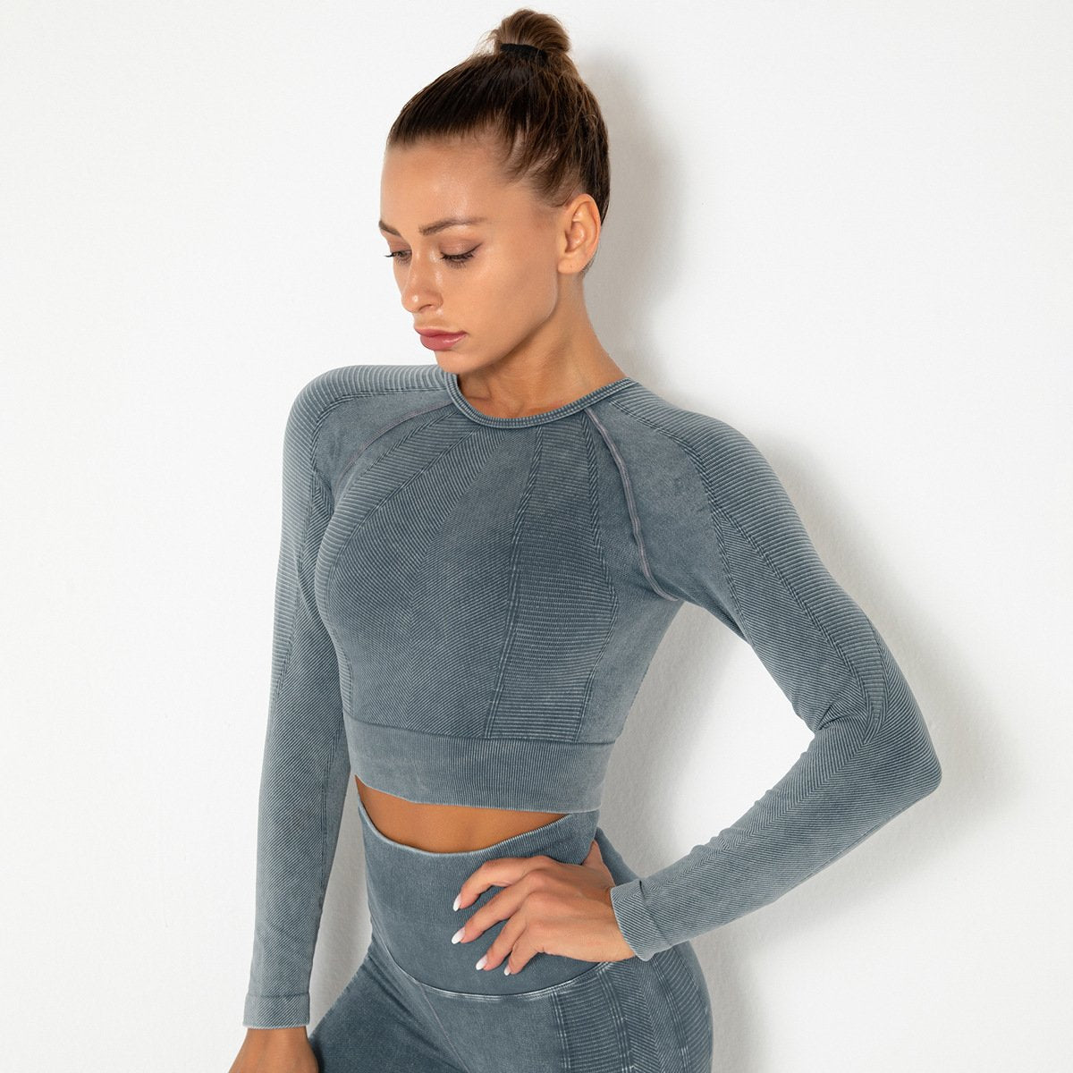 Women Gym T-shirt Seamless Quick Dry Tracksuit Long Sleeve Crop Tops Shirt Fitness Sports Tight Push Gym Workout Shirts And Vest