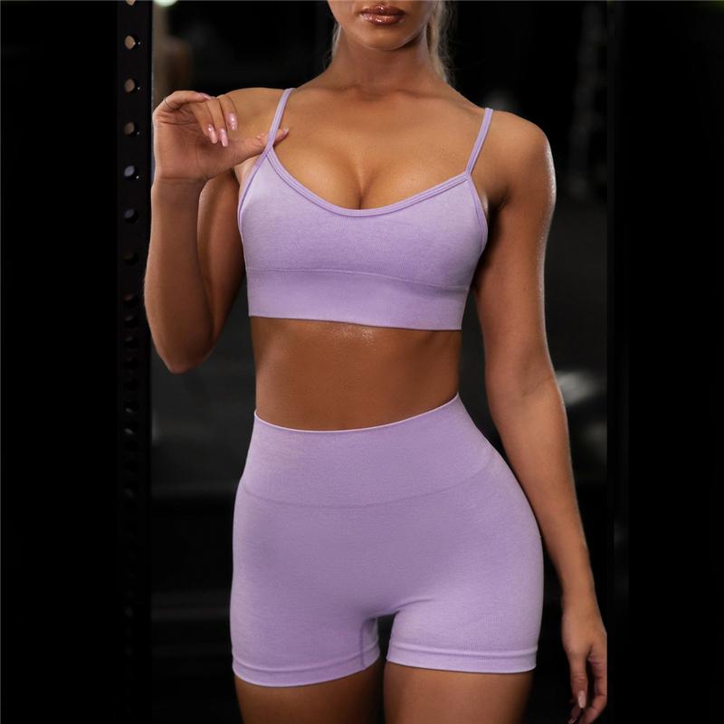 Women Sexy Seamless Shorts Sports Bra Fitness Suit Gathering Gym Bra Quick-drying Breathable Sports Shorts Women's Short Set