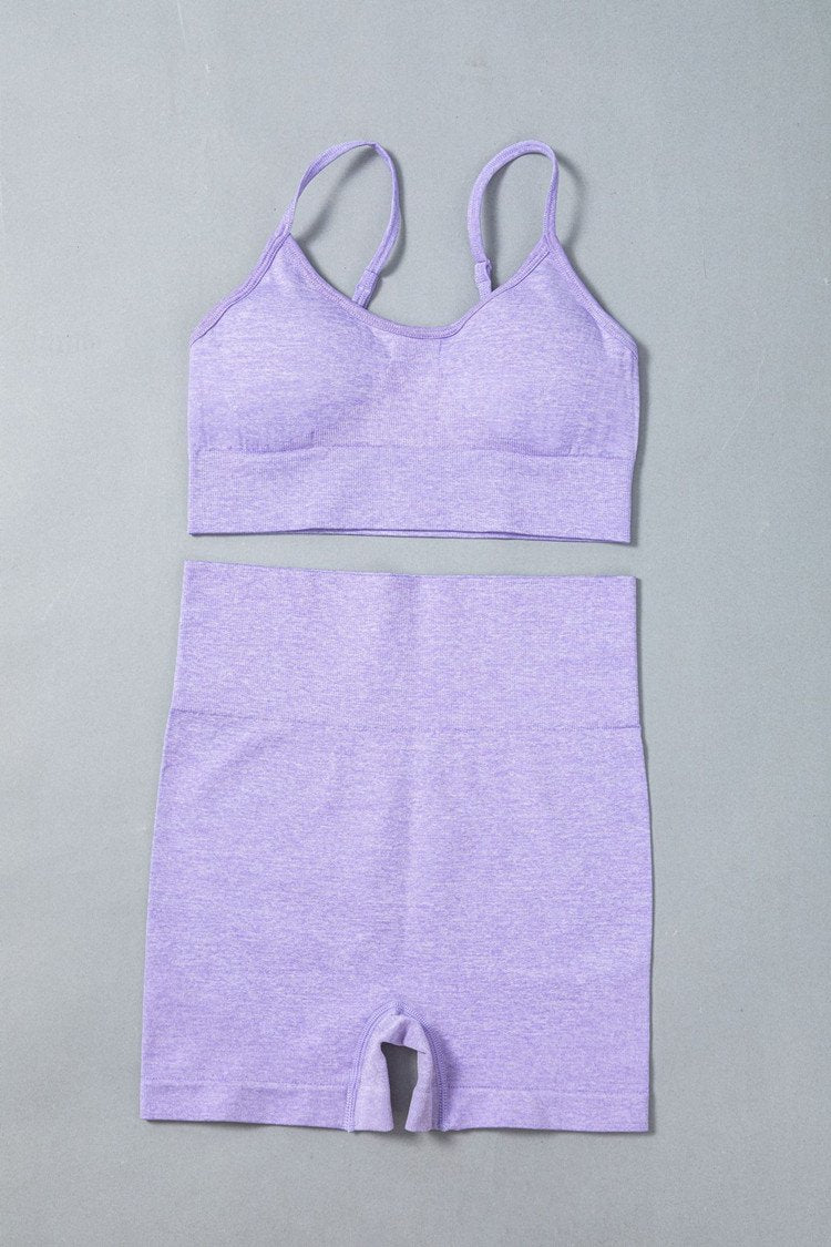 Women Sexy Seamless Shorts Sports Bra Fitness Suit Gathering Gym Bra Quick-drying Breathable Sports Shorts Women's Short Set