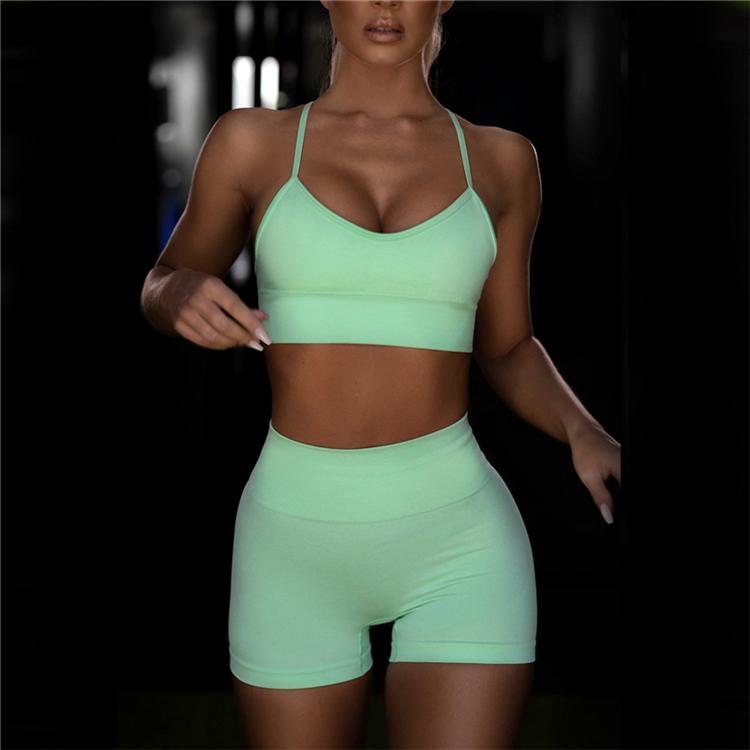 Women Sexy Seamless Shorts Sports Bra Fitness Suit Gathering Gym Bra Quick-drying Breathable Sports Shorts Women's Short Set