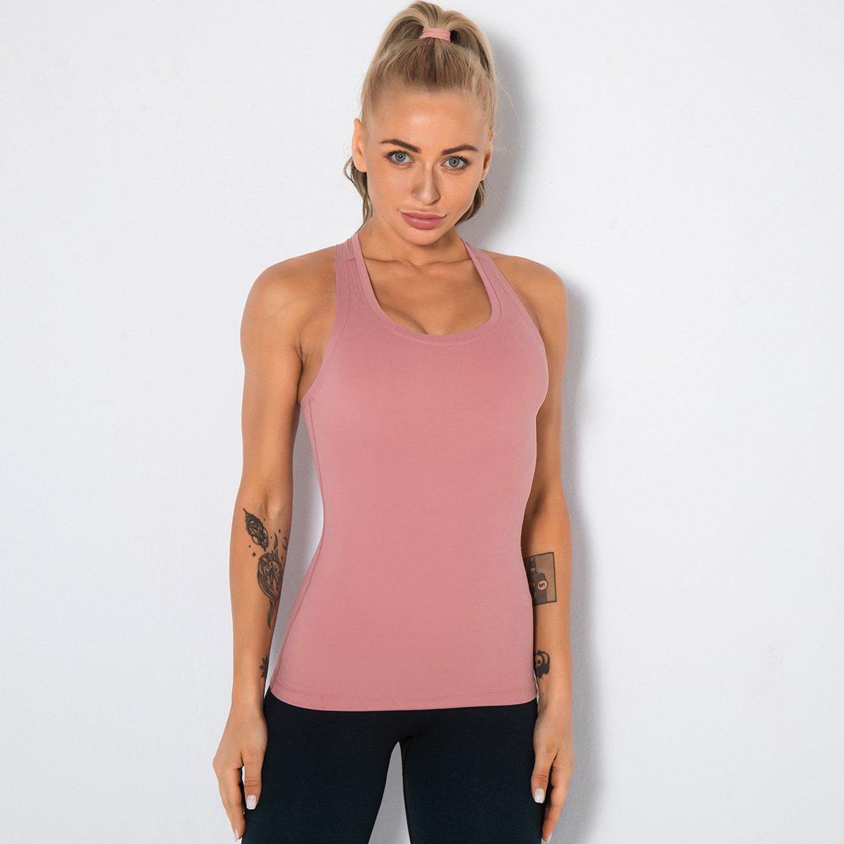 High Elastic Slim Fit Stringer Tank Women With Cups Sports Shirt Sleeveless T-shirt Sweat-wicking Quick-dry Fitness Tank Tops