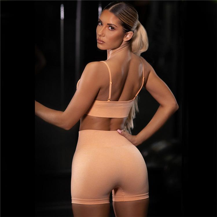 Women Sexy Seamless Shorts Sports Bra Fitness Suit Gathering Gym Bra Quick-drying Breathable Sports Shorts Women's Short Set