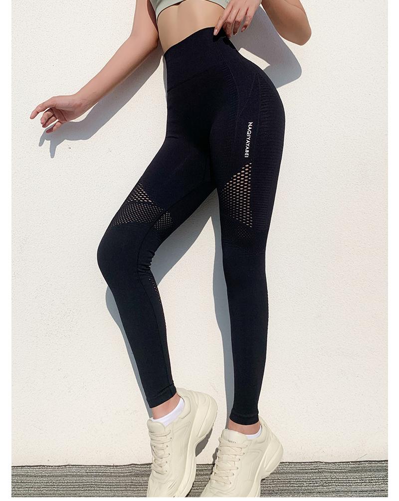 Mesh Hollow Out Women Sport Pants Solid Breathable Knitting Seamless Pants Slim Gym Fitness Leggings Quick-Dry Sportwear