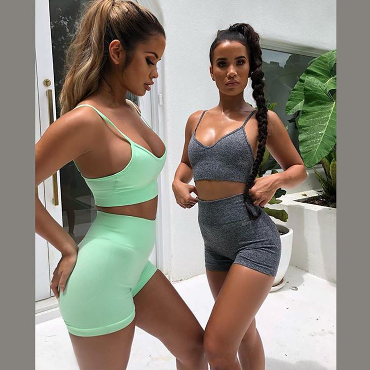 Women Sexy Seamless Shorts Sports Bra Fitness Suit Gathering Gym Bra Quick-drying Breathable Sports Shorts Women's Short Set