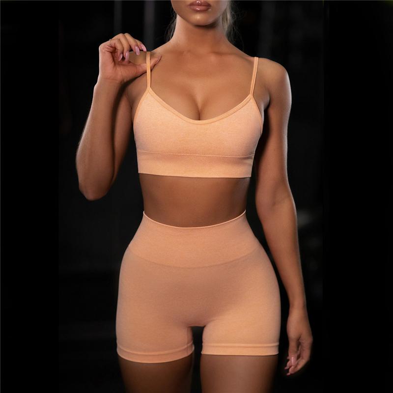 Women Sexy Seamless Shorts Sports Bra Fitness Suit Gathering Gym Bra Quick-drying Breathable Sports Shorts Women's Short Set