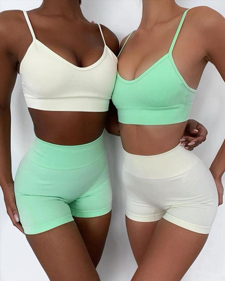 Women Sexy Seamless Shorts Sports Bra Fitness Suit Gathering Gym Bra Quick-drying Breathable Sports Shorts Women's Short Set