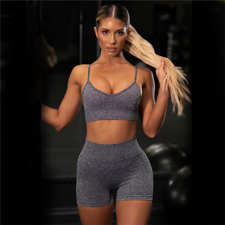 Women Sexy Seamless Shorts Sports Bra Fitness Suit Gathering Gym Bra Quick-drying Breathable Sports Shorts Women's Short Set