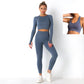 2/3/PCS Seamless Women Fitness Set Workout Sportswear Gym Clothes Fitness Long Sleeve Crop Top High Waist Leggings Sports Bra Su