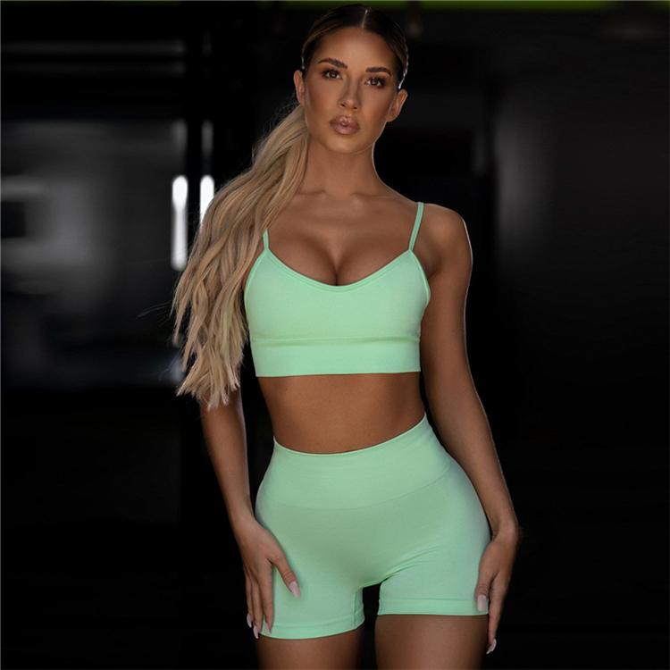Women Sexy Seamless Shorts Sports Bra Fitness Suit Gathering Gym Bra Quick-drying Breathable Sports Shorts Women's Short Set