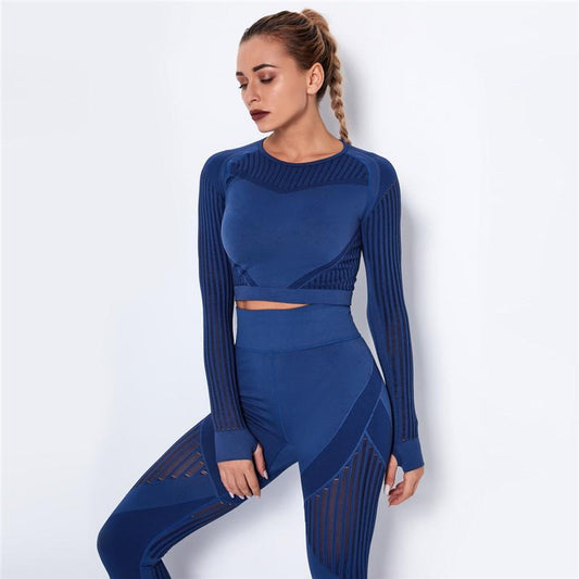 Women Gym Seamless Long Sleeve Crop Top Fitness Shirts with Thumb Hole Running Fitness Workout Shirts Female Casual Sweatshirt