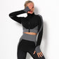 Women Autumn winter Gym Jacket Seamless Knitted Running Workout Sports Shirt Zipper Cardigan Long Sleeve Women&#39;s Fitness Wear