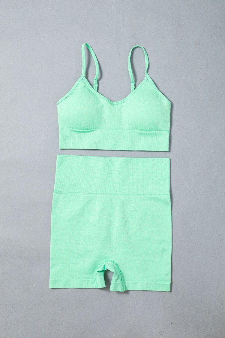 Women Sexy Seamless Shorts Sports Bra Fitness Suit Gathering Gym Bra Quick-drying Breathable Sports Shorts Women's Short Set