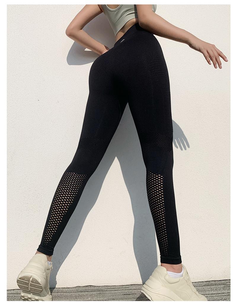 Mesh Hollow Out Women Sport Pants Solid Breathable Knitting Seamless Pants Slim Gym Fitness Leggings Quick-Dry Sportwear