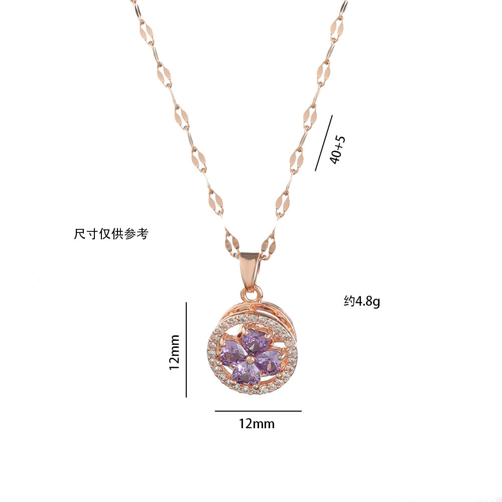 Necklace female, Japanese and Korean style Internet celebrity Douyin rotatable ring earrings three-piece set zircon necklace jewelry collarbone chain