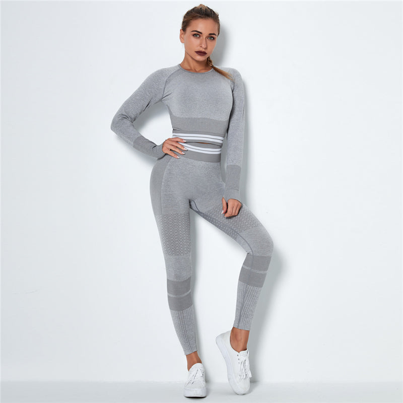 Seamless Sport Set Women Crop Top T-shirt   High Waist Legging Pants 2 Piece Fitness Suit Gym Workout Outfit Fitness Push Up Set