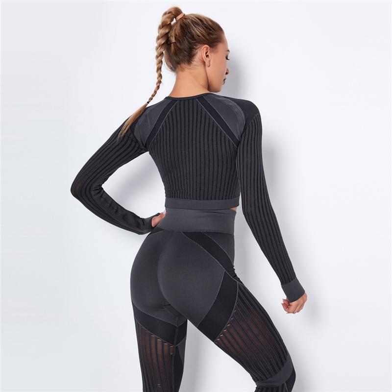 Women Seamless Crop Top Workout Flexible Four-way Knit Sports Tops Athletic Fitness Clothing Running Long Sleeve Sports Tops Gym