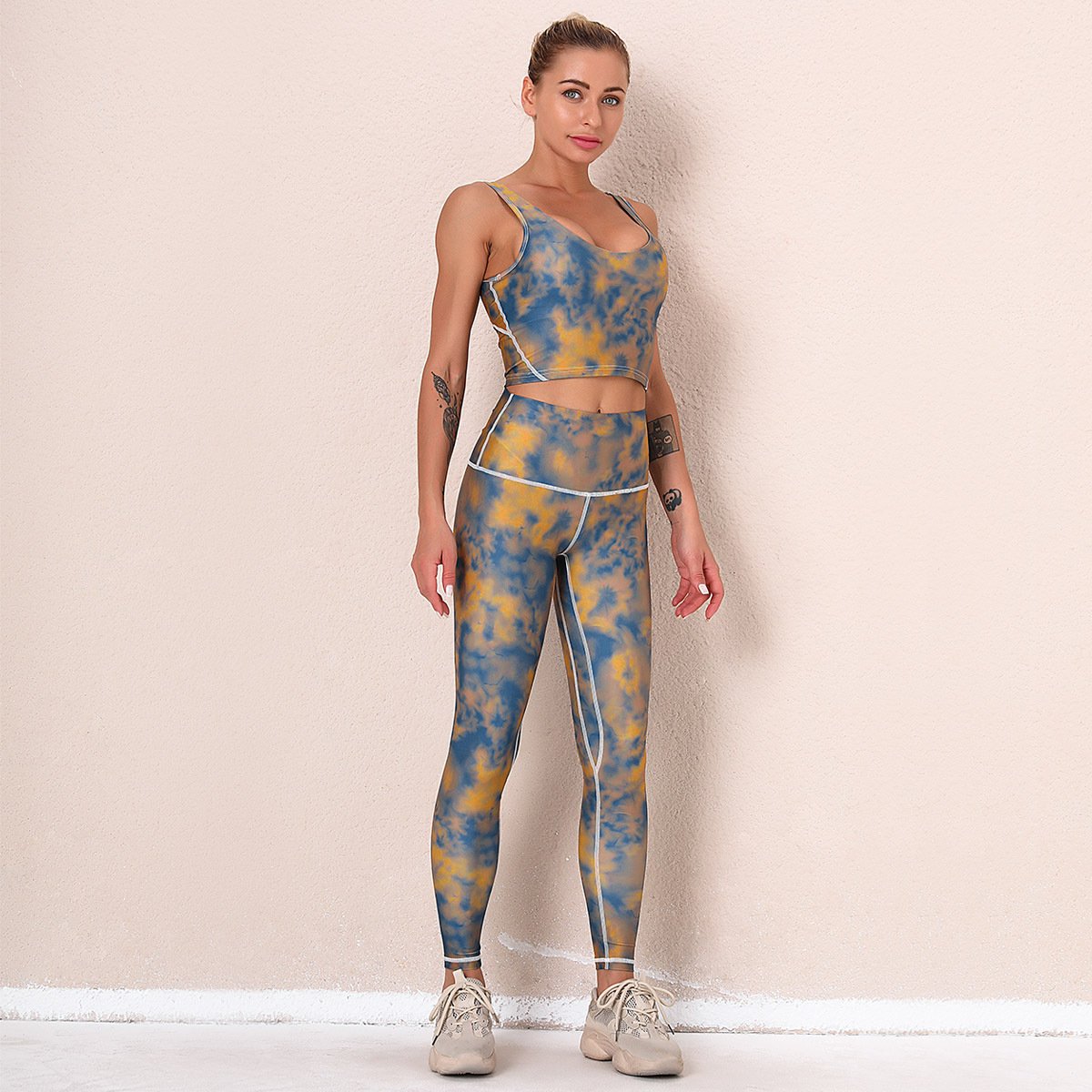 Summer New Women's Sportswear Fitness Leggings Set Push Up Colorful Tie-dye Sets Gym Bra Crop Vest Women Clothing Sexy 2Pcs Suit