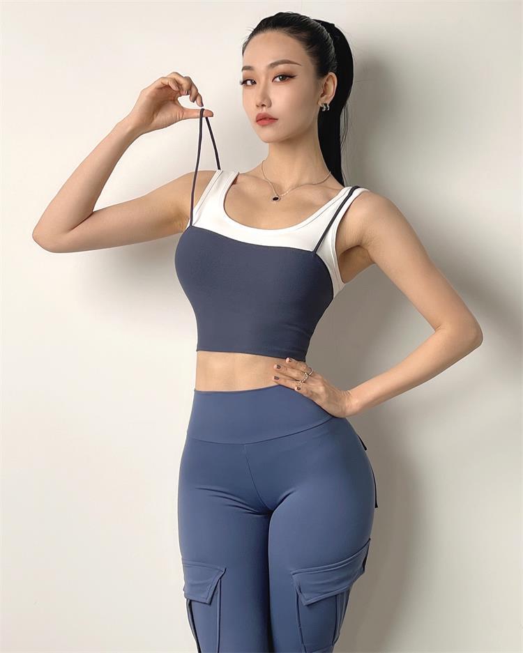 Sports Underwear Women's Fake 2 In 1 Wide Shoulder Straps Gather Shockproof Bra Fitness Clothes Quick-Drying Vest Running Tops