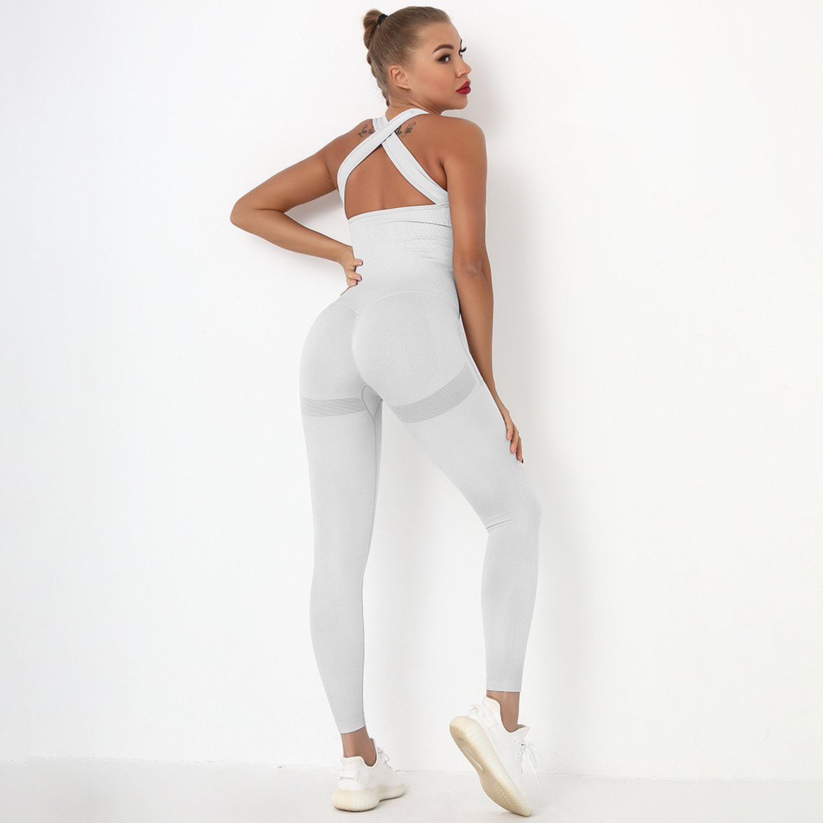 O-neck One-piece Sports Sets Women Sleeveless Gym Jumpsuits Sports Suit With Seamless Strap Cross Dance Rompers Fitness Bodysuit