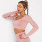 Solid Seamless Gym Shirts for Women Vital Seamless Long Sleeve Crop Top Thumb Hole Fitted Gym Top Shirts Workout Running clothes
