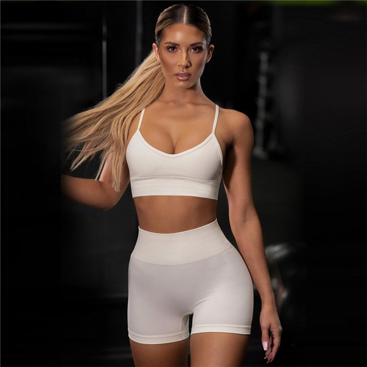 Women Sexy Seamless Shorts   Sports Bra Fitness Suit Gathering Gym Bra Quick-drying Breathable Sports Shorts Women&#39;s Short Set