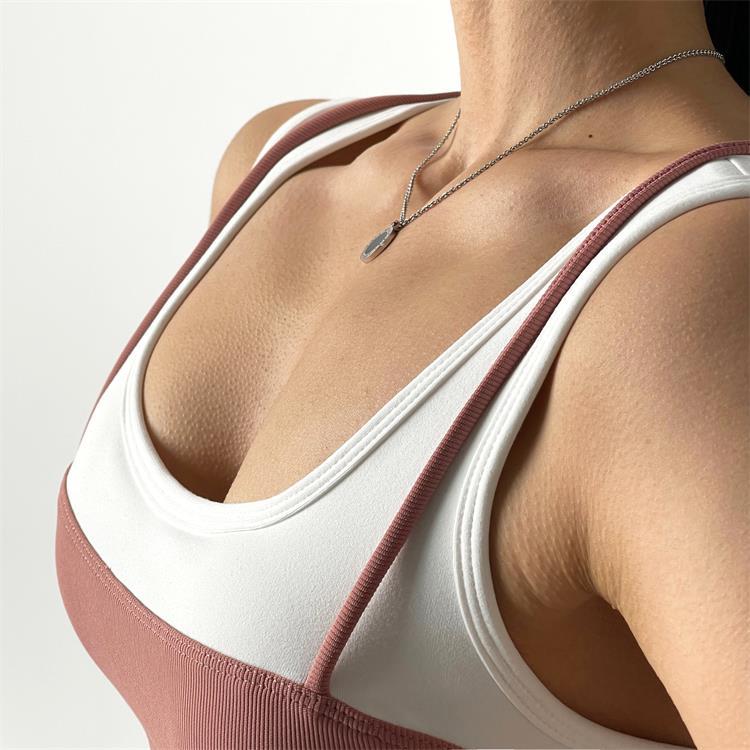 Sports Underwear Women's Fake 2 In 1 Wide Shoulder Straps Gather Shockproof Bra Fitness Clothes Quick-Drying Vest Running Tops