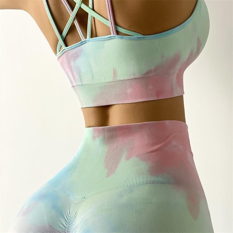 Seamless Tie-Dyed Sports Bra Women Camis Crop Top  Gym Halter Workout Tank Tops Beautiful Back High Elastic Vest