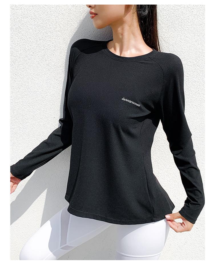 Spring Loose Round Neck Long-Sleeve Sports Shirt Women&#39;s Sweat-Absorbent Quick-Drying Knitted Running Fitness Top Casual t-Shirt